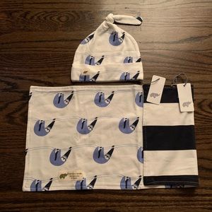 Monica and Andy sloth burp cloth and hat